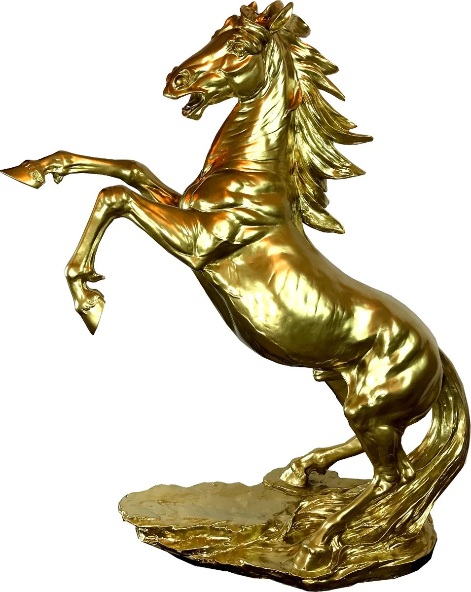 Casa Padrino figura decorativa de diseño Caballo Salvaje oro A. 92 cm - Escultura de decoración resistente a la intemperie - Decoración de salón - Decoración de jardín - Decoración de diseño
