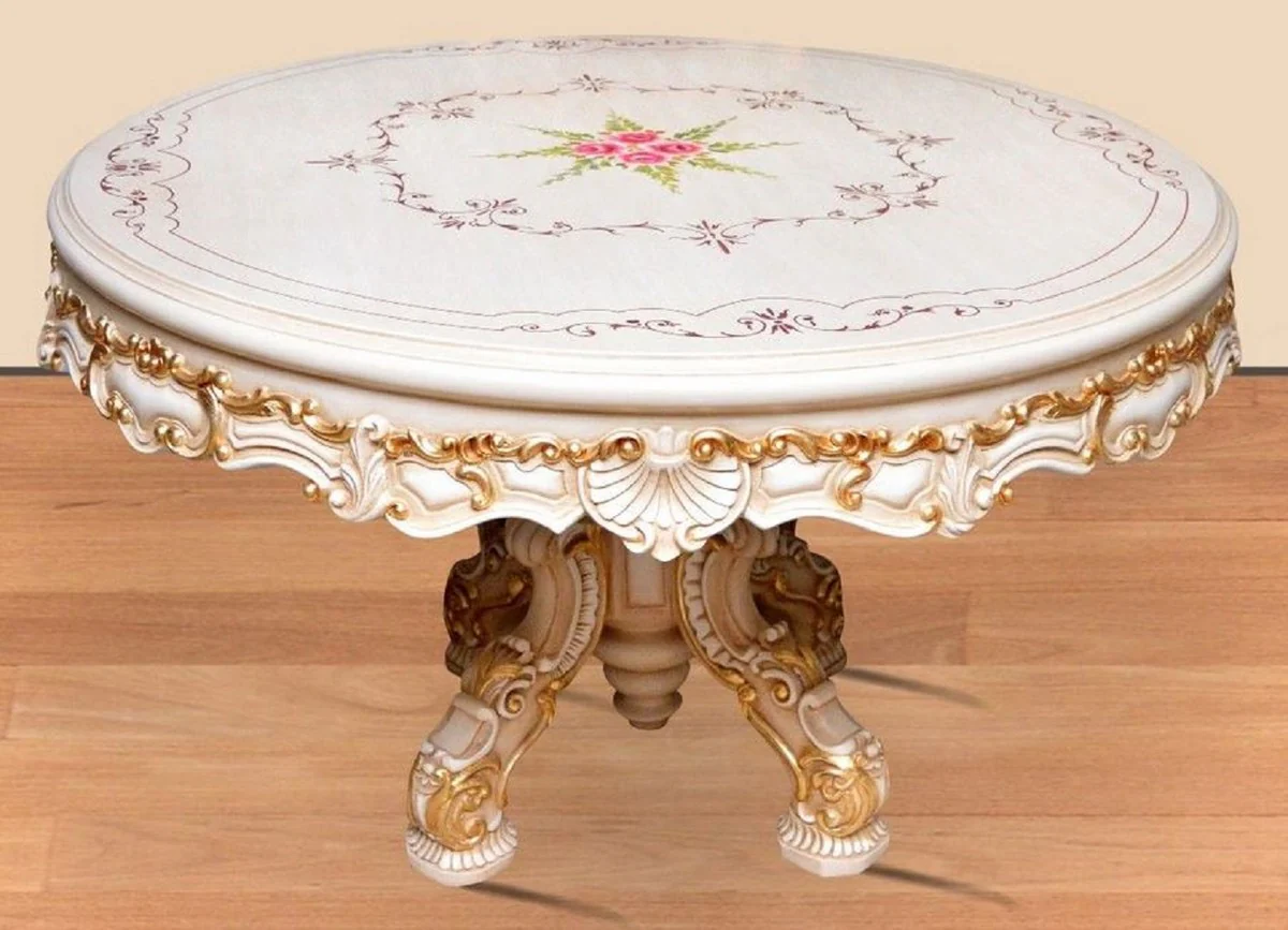 Casa Padrino conjunto de comedor barroco rojo burdeos / gris / blanco / oro - 1 Mesa de Comedor Redonda y 4 Sillas de Comedor - Magn¨ªfica muebles de comedor de estilo barroco