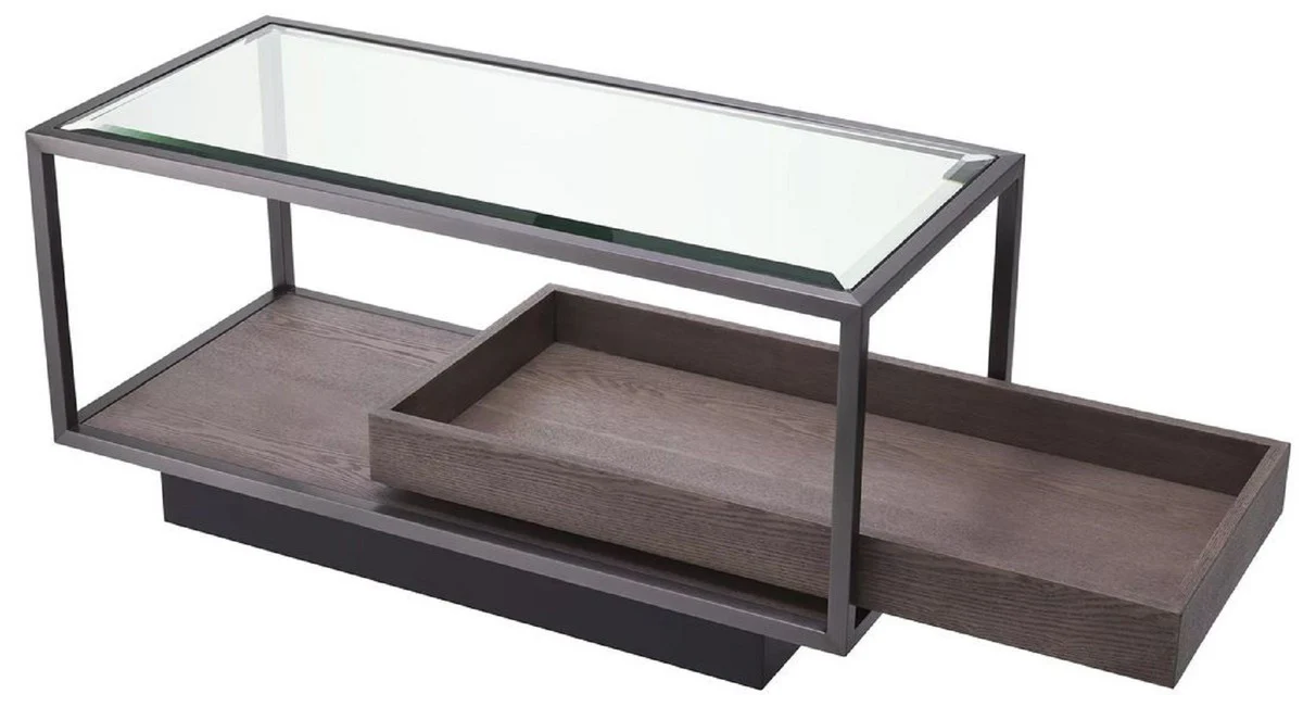 Casa Padrino mesa auxiliar de lujo bronce / gris 90 x 42 x A. 44 cm - Mesa rectangular con tapa de vidrio y fina chapa - Muebles de sal¨®n - Muebles de lujo - Instalaci¨®n de lujo