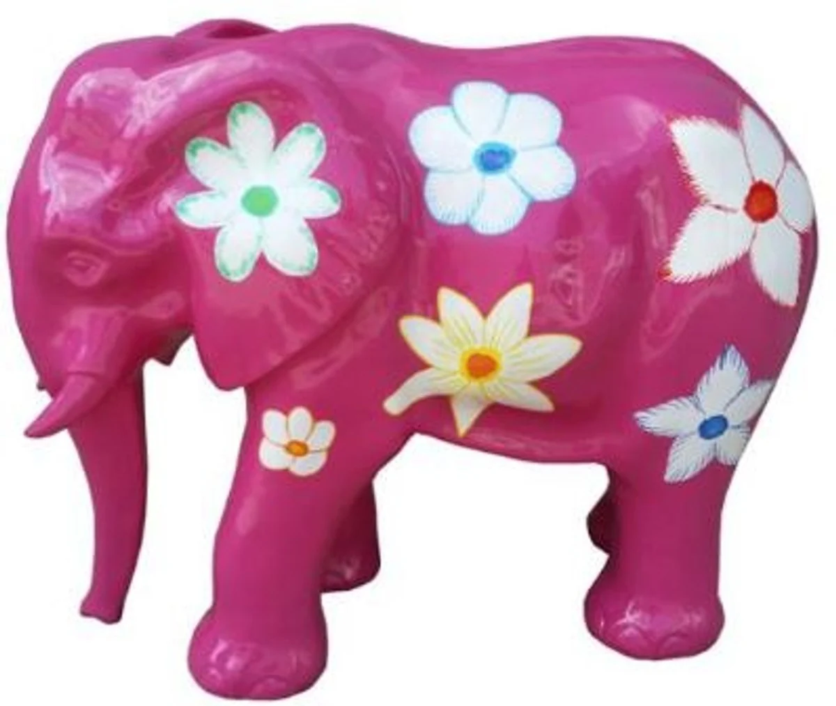 Casa Padrino escultura decorativa de diseño elefante con diseño de flores púrpura / multicolor 90 x A. 70 cm - Figura de decoración resistente a la intemperie - Accesorios Decorativos