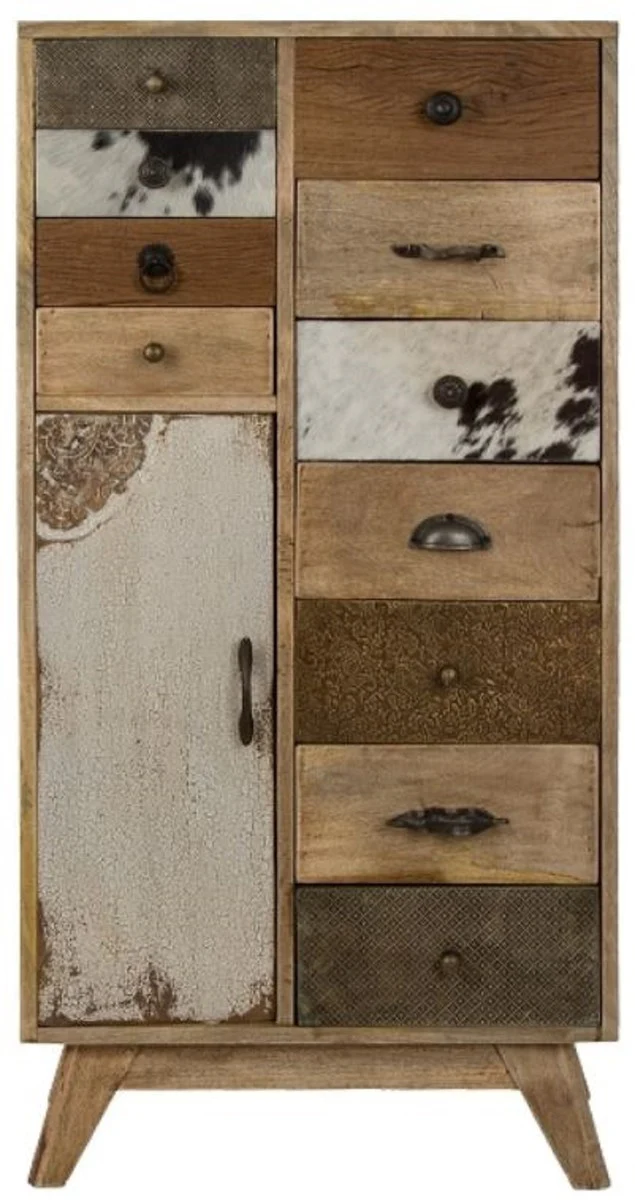 Casa Padrino cómoda de estilo campestre natural / multicolor 55 x 30 x H. 110 cm - Gabinete de Estilo Campestre con Puerta y 11 Cajones