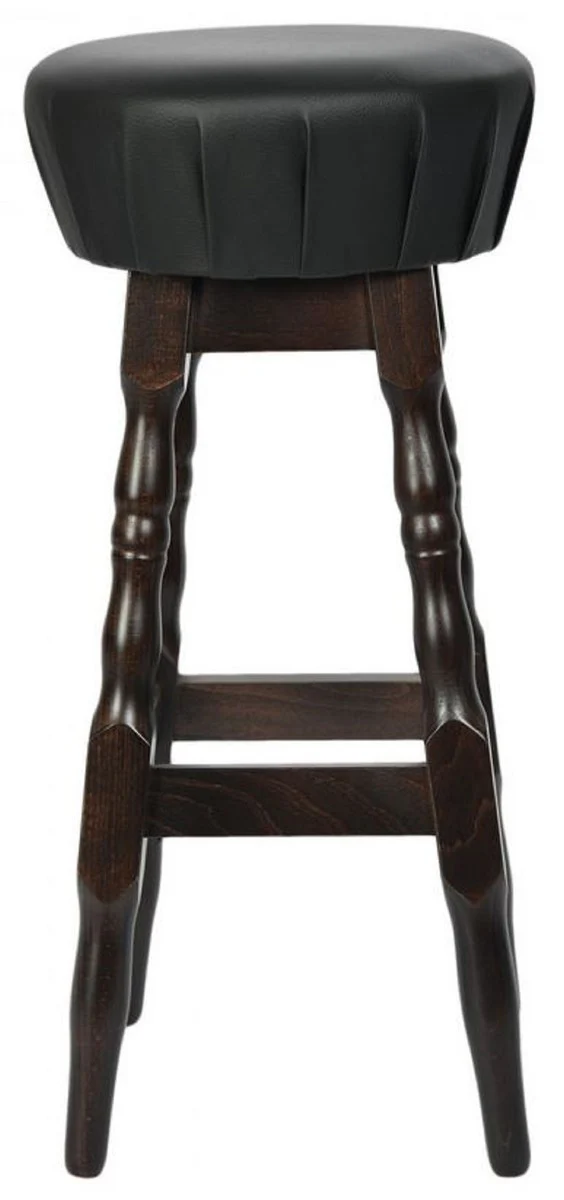 Casa Padrino taburete de bar Art Nouveau negro / marr¨®n oscuro A. 80 cm - Silla de bar redonda de cuero artificial