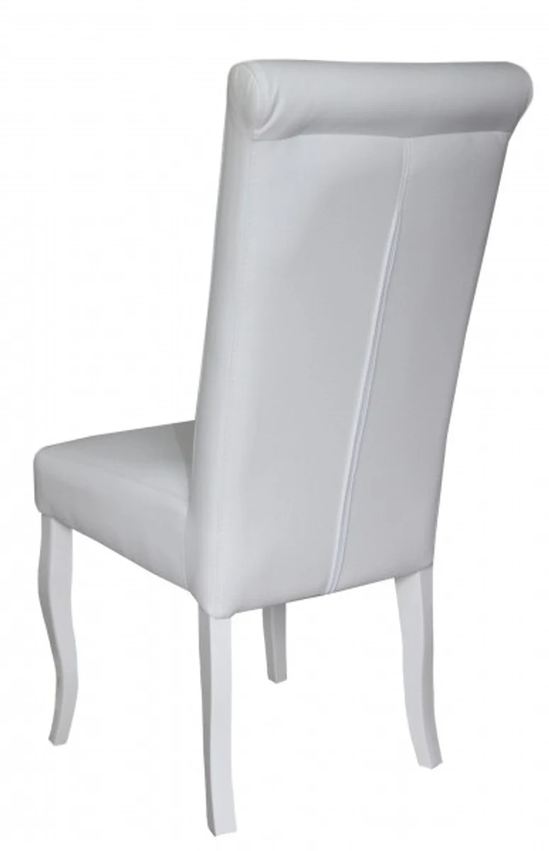 Silla Casa Padrino Cena blanco / blanco de cuero sint¨¦tico - muebles barrocos