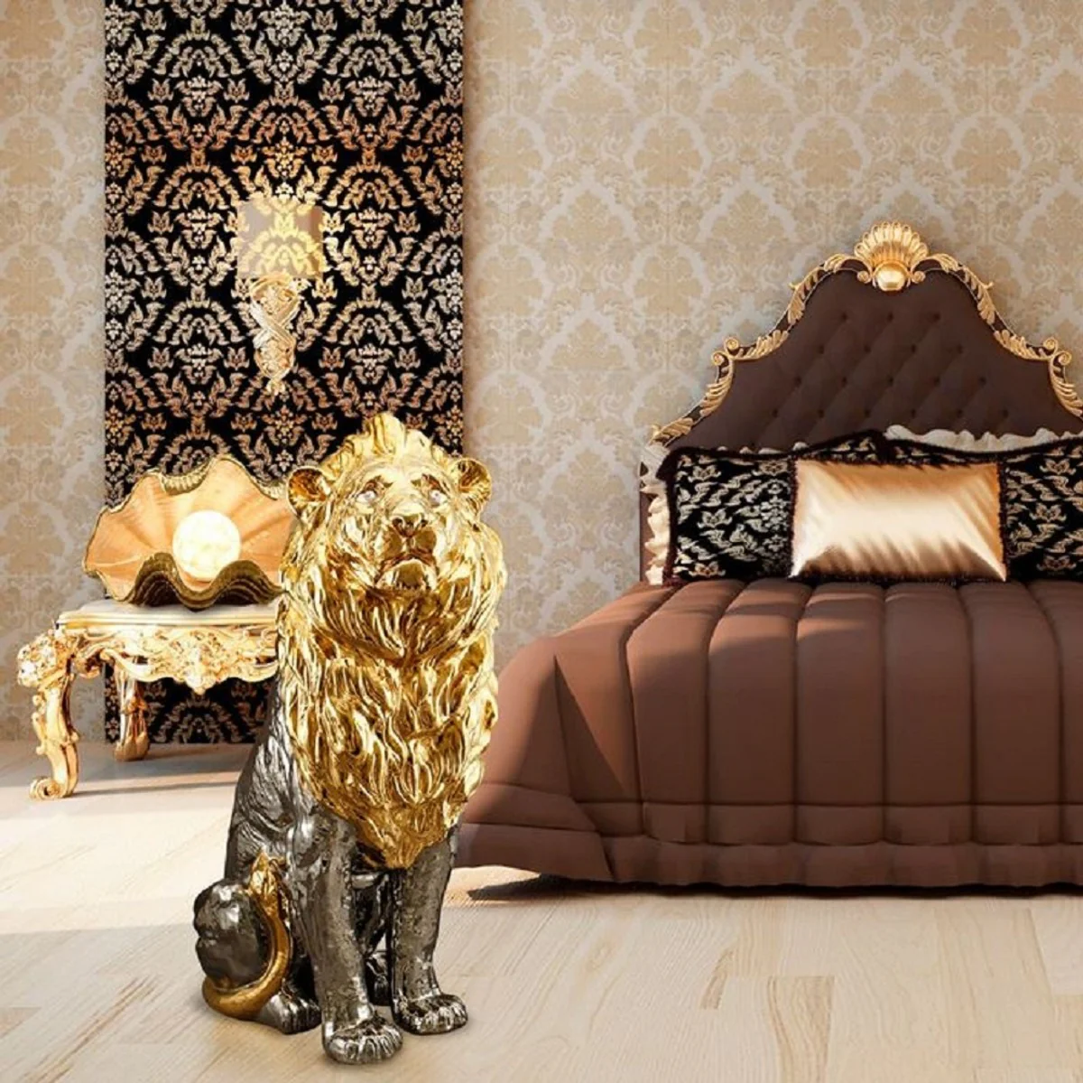 Casa Padrino lámpara de mesa de lujo cáscara salmón / oro 42 x 32 x H. 27 cm - Lámpara de Cerámica Pintada a Mano - Calidad de Lujo