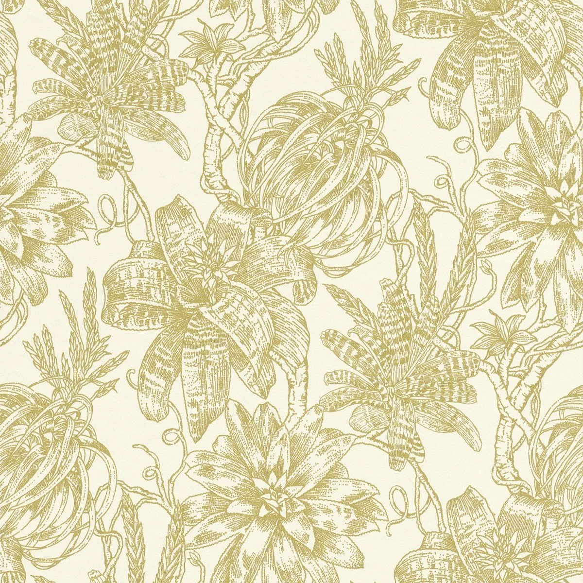 Casa Padrino papel tapiz de papel de lujo crema mate / oro - 10,05 x 0,53 m - Papel Pintado con Diseño de Flores