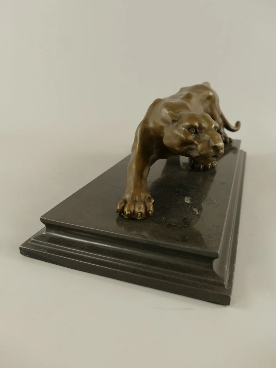 Casa Padrino escultura de bronce de lujo leopardo sobre base de mármol 40 cm estilo antiguo