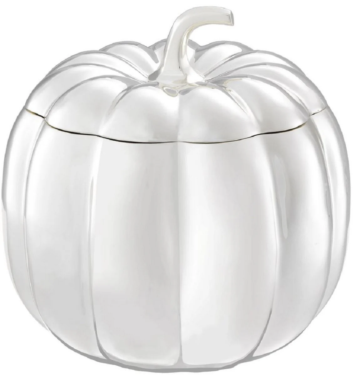 Casa Padrino caja de almacenamiento de lujo en forma de calabaza plata Ø 21,5 x A. 22 cm - Calabaza Decorativa con Tapa
