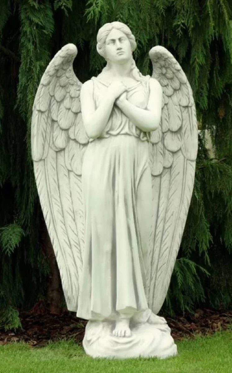 Casa Padrino Escultura de Decoraci¨®n de Jard¨ªn Art Nouveau ¨¢ngel Gris Claro A. 140 cm - Figura de Piedra para Decoraci¨®n de Jard¨ªn Elegante - Accesorios de Decoraci¨®n de Jard¨ªn Barroco y Art Nouveau