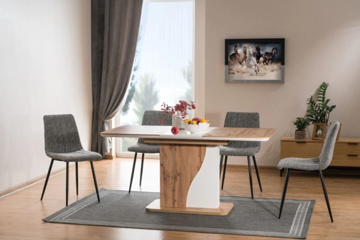 Casa Padrino mesa de comedor de dise?o natural / blanco mate 120-160 x 80 x A. 76 cm - Mesa de cocina extensible rectangular moderna - Muebles de Cocina