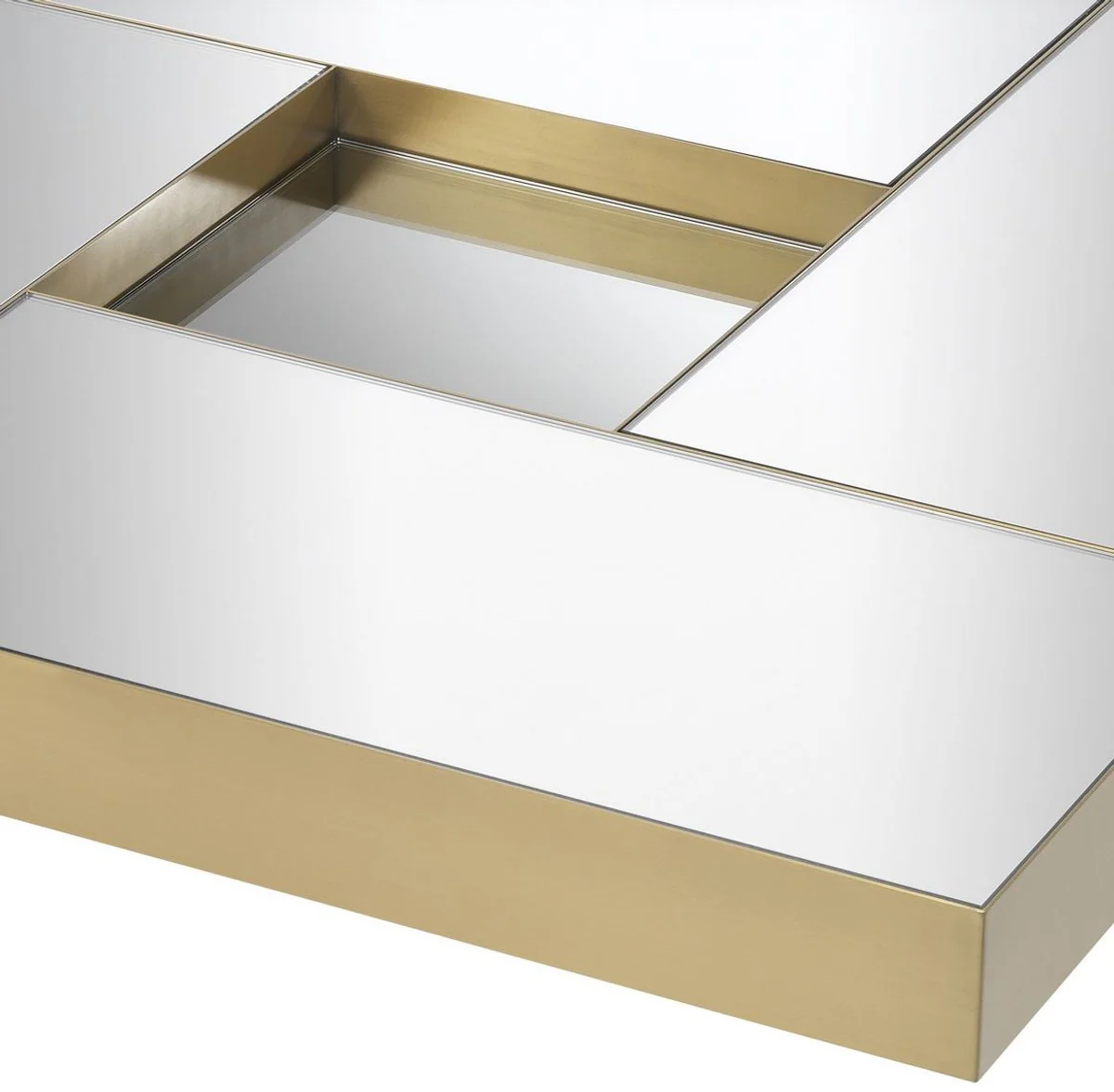 Casa Padrino mesa de centro de lujo lat¨®n / negro 120 x 120 x A. 23,5 cm - Mesa de sal¨®n cuadrada de acero inoxidable con tablero de vidrio espejo - Muebles de sal¨®n - Calidad de Lujo