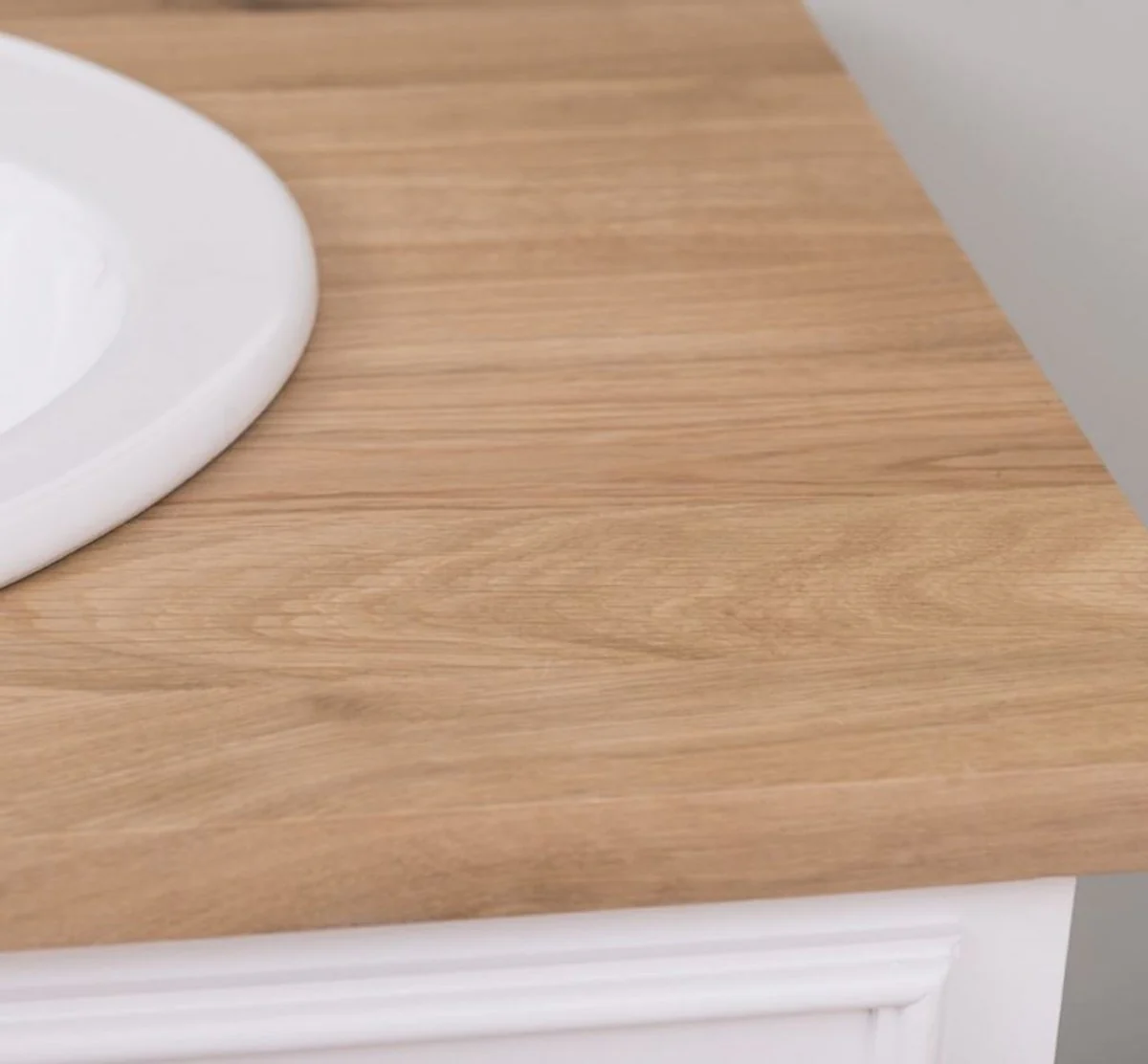 Casa Padrino Conjunto de Baño de Estilo Campestre Blanco / Natural - 1 Gabinete del Fregadero y 1 Espejo de Pared - Muebles de Baño de Madera Maciza en Estilo Campestre