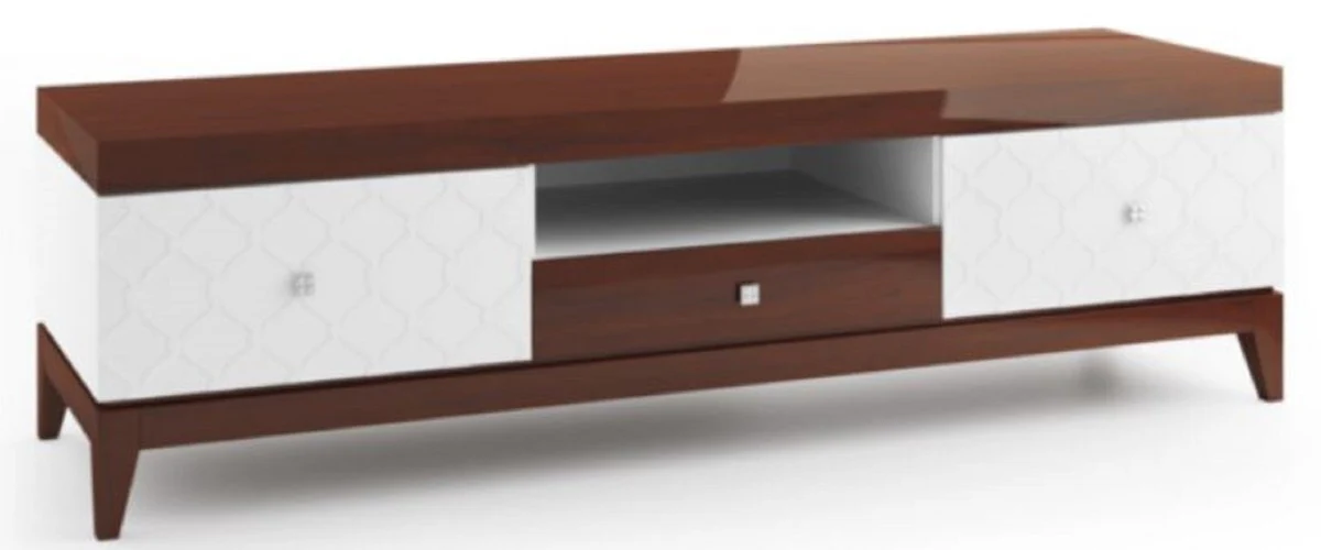 Casa Padrino aparador de lujo con 3 cajones blanco / marrón brillante 171.4 x 45 x H. 49 cm - Muebles de Sala