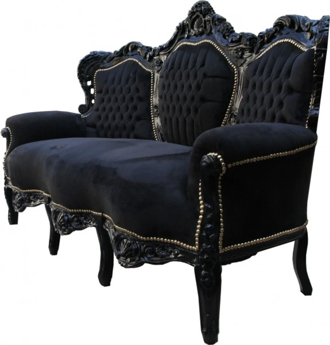 Casa Padrino Baroque Sofa King Black / Black - living room couch lounge