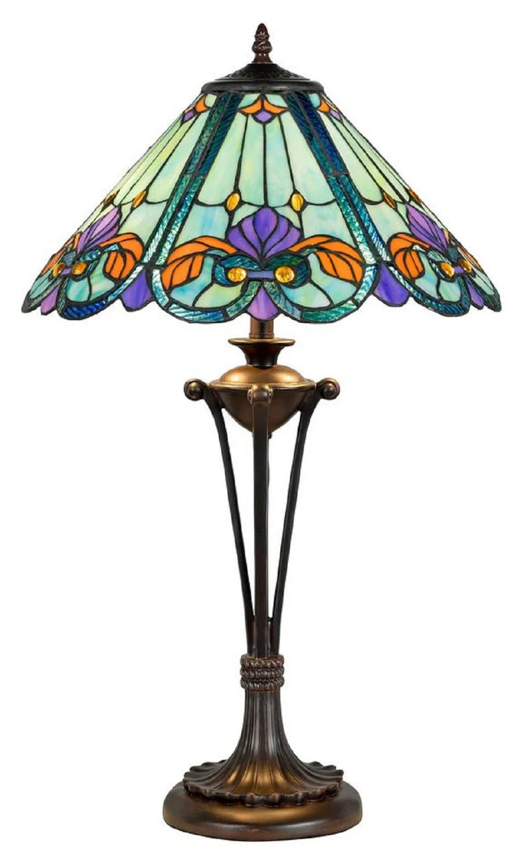 Casa Padrino lámpara de mesa Tiffany de lujo multicolor / marrón Ø 40 x A. 61 cm - Lámpara de escritorio Tiffany - Interior de lujo - Luces Art Deco de Lujo - Luces Tiffany