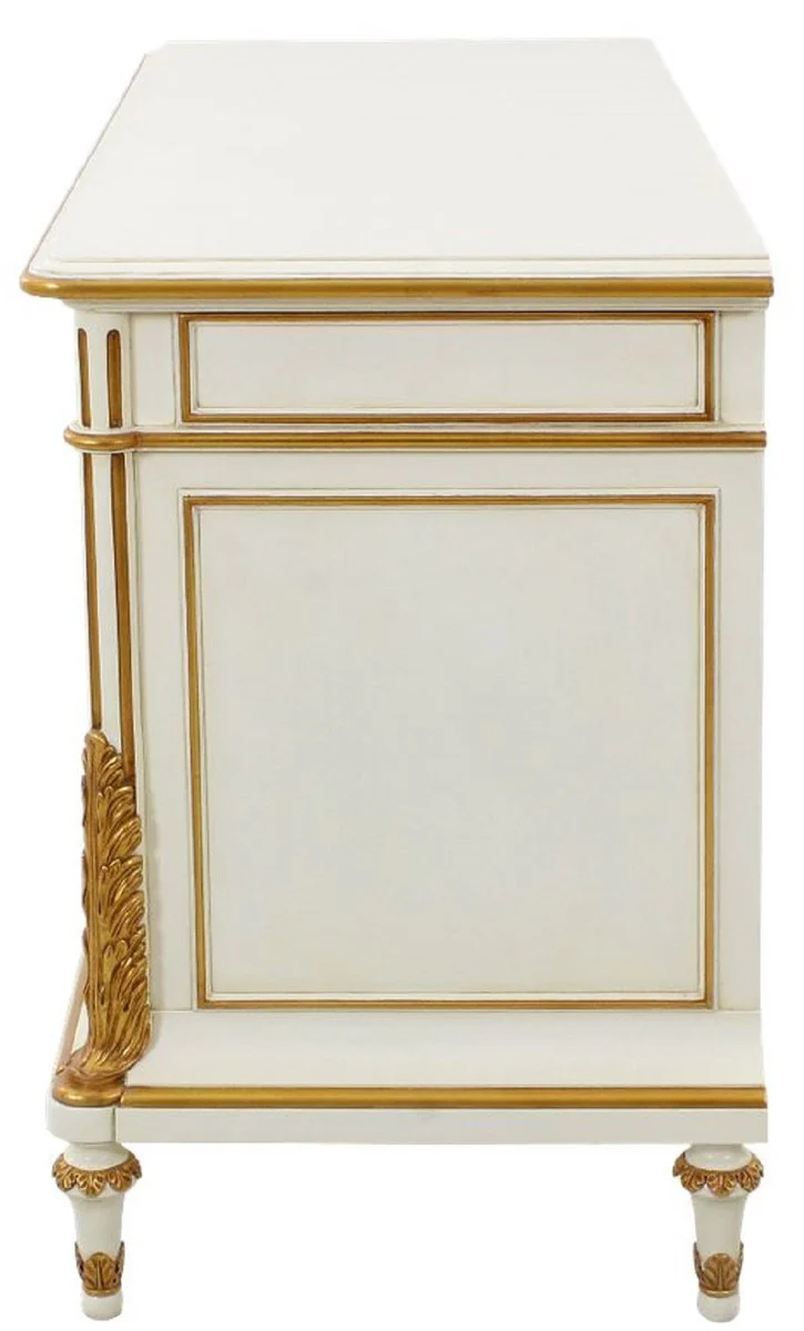Casa Padrino aparador barroco de lujo crema / blanco / oro - Magnífico mueble de madera maciza con 2 puertas y cajón - Muebles Barroco