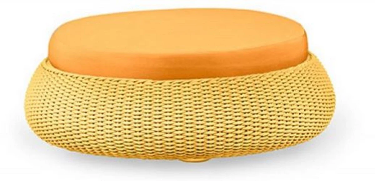 Casa Padrino taburete de lujo naranja / amarillo Ø 107 x A. 32 cm - Taburete redondo resistente a la intemperie tejido a mano - Taburete de jardín y terraza - Mobiliario de hotel - Calidad de Lujo