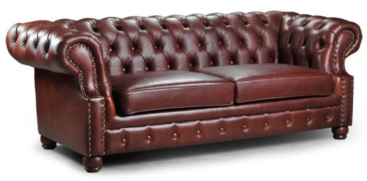 Casa Padrino sof¨¢ de 3 plazas de cuero Chesterfield de lujo marr¨®n oscuro 217 x 93 x A. 77 cm - Sof¨¢ de sal¨®n de cuero aut¨¦ntico - Muebles de Sal¨®n Chesterfield
