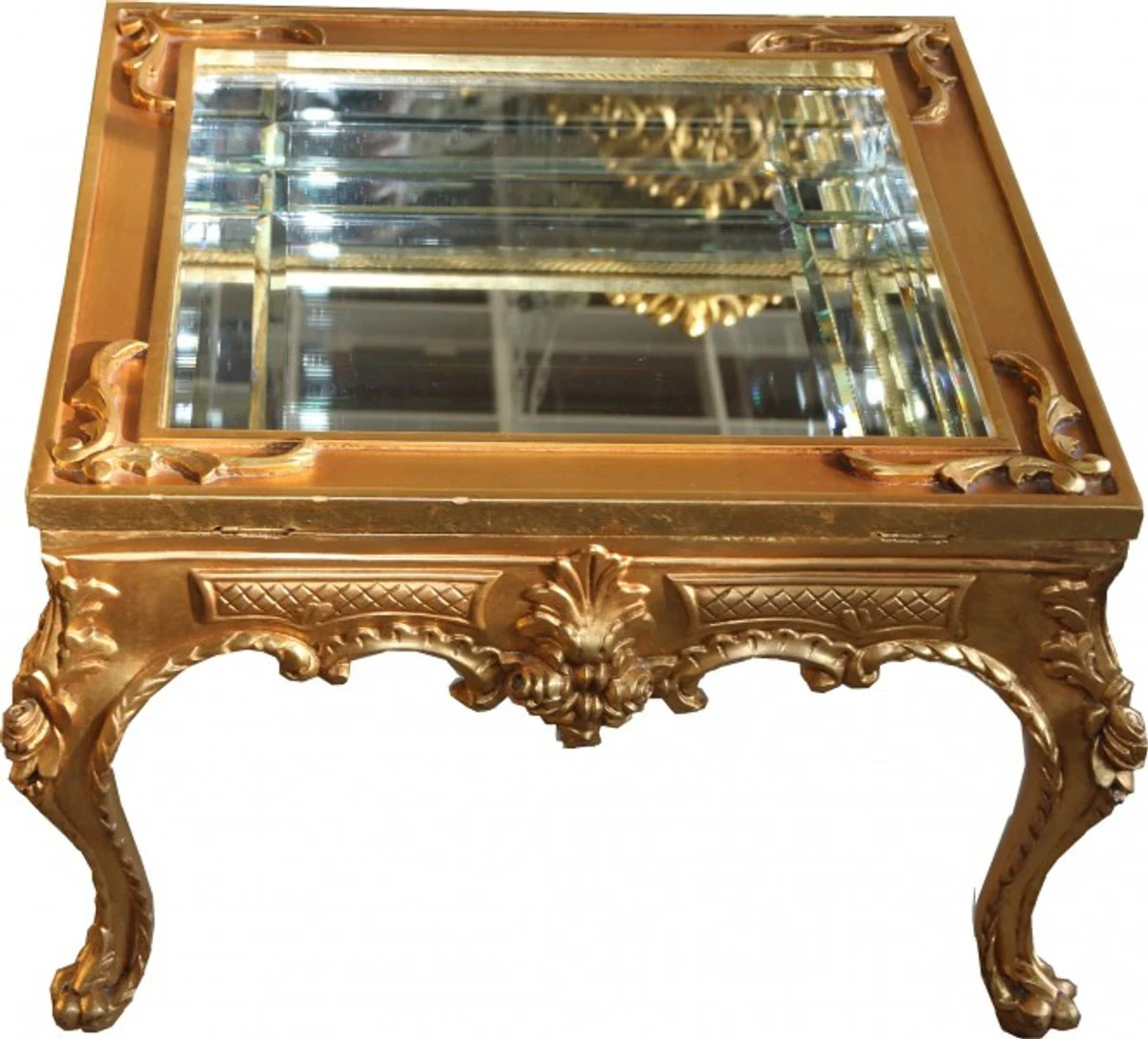 Magnificent Casa Padrino Baroque Couchtisch Gold mirrored with hinged glass lid 67 x 67 cm - living room salon furniture