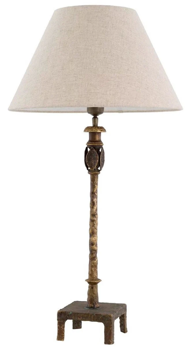 Casa Padrino lámpara de mesa de lujo latón vintage / beige Ø 44,5 x A. 84 cm - Lámpara de escritorio con pantalla redonda - Lámparas de mesa de lujo - Lámparas de escritorio de lujo