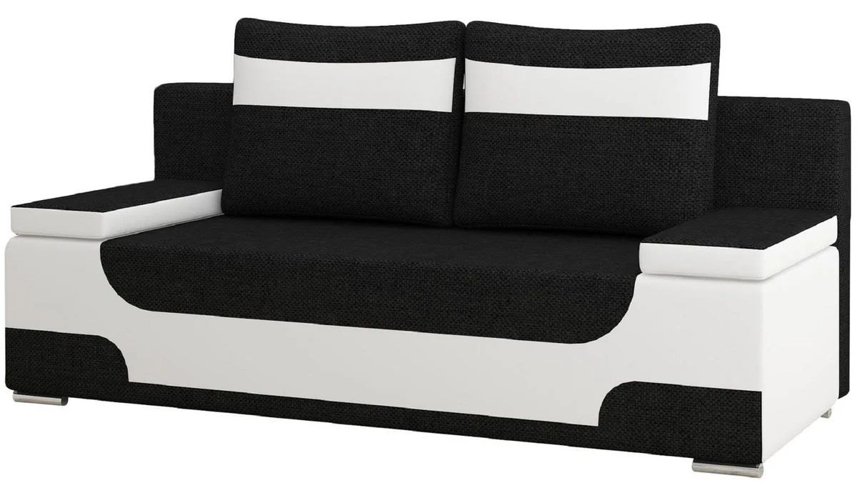 Casa Padrino sof¨¢ cama de lujo negro / blanco / plata 200 x 92 x A. 90 cm - Sof¨¢ de sal¨®n con funci¨®n de dormir - Muebles de sal¨®n - Muebles de lujo - Interior de lujo