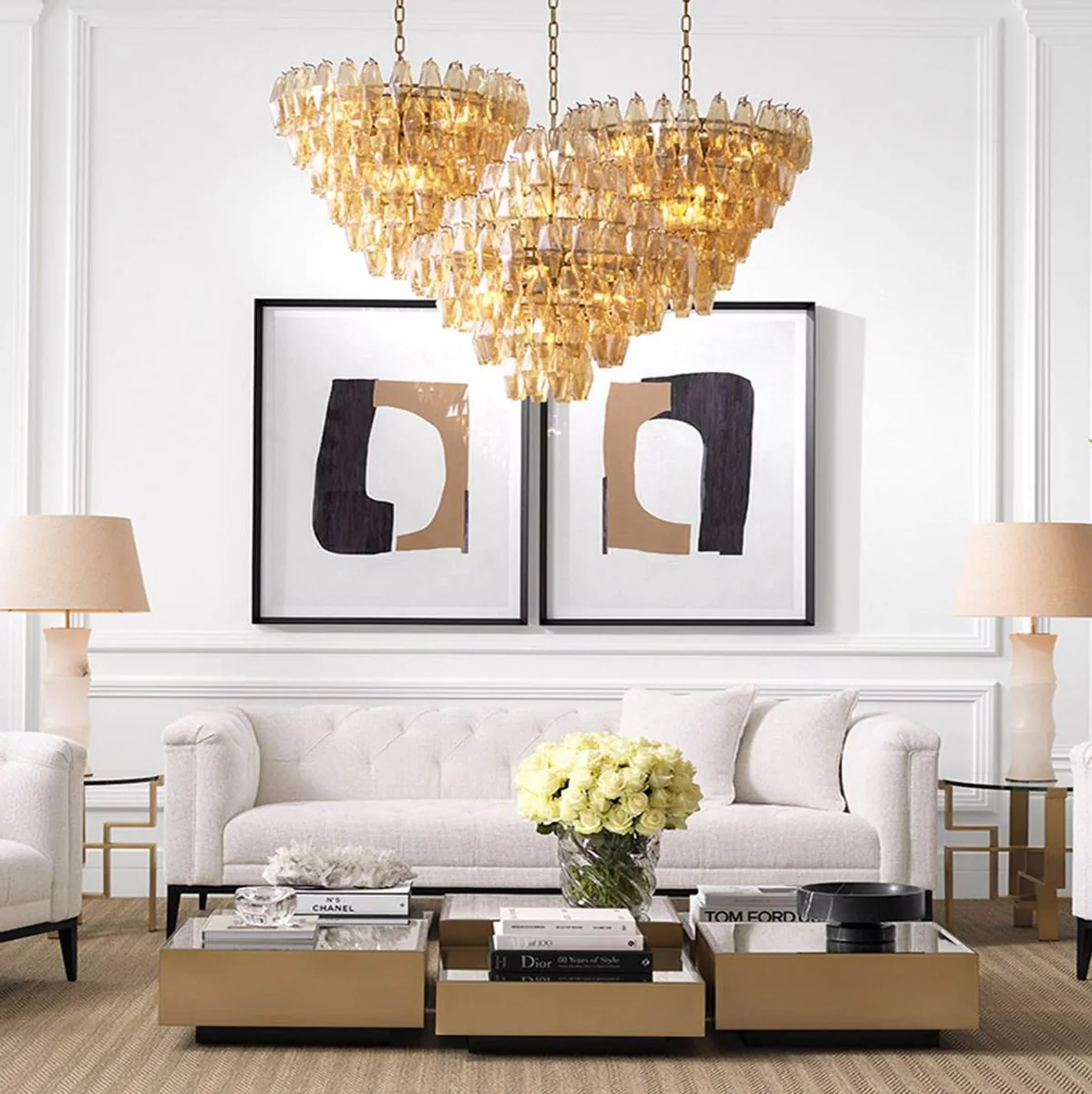 Casa Padrino sof¨¢ Chesterfield de lujo con 4 cojines blanco / bronce de ca?¨®n 231 x 97 x A. 75 cm - Sof¨¢ de sal¨®n - Muebles de sal¨®n - Muebles Chesterfield - Muebles de lujo - Interior de sal¨®n