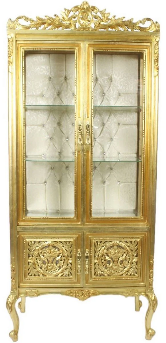 Casa Padrino vitrina barroco oro / crema 100 x 40 x A. 170 cm - Vitrina Barroco Adornada con 2 Puertas de Vidrio Hermosas Decoraciones y Pedrer¨ªa