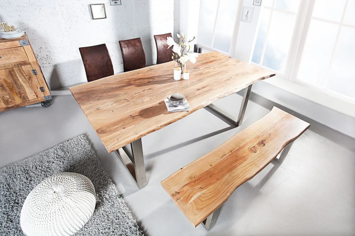 Banco de diseño de Casa Padrino en madera de acacia maciza con ancho de 160 cm, altura 40 cm