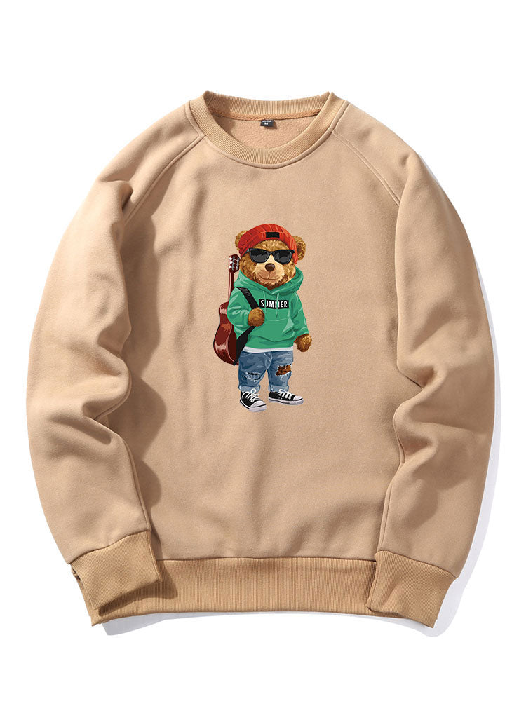 Guitar Bear Print Raglan Sleeves Sweatshirt