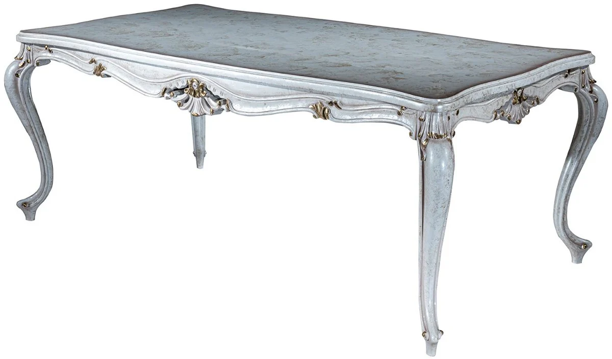 Casa Padrino mesa de comedor barroco de lujo blanco antiguo / oro 201 x 102 x A. 80 cm - Mesa de cocina de madera maciza - Mesa de comedor - Muebles de comedor de estilo barroco