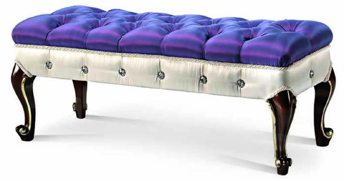 Casa Padrino banco barroco de lujo azul / blanco / marr¨®n oscuro / oro 110 cm - Hecho en Italia