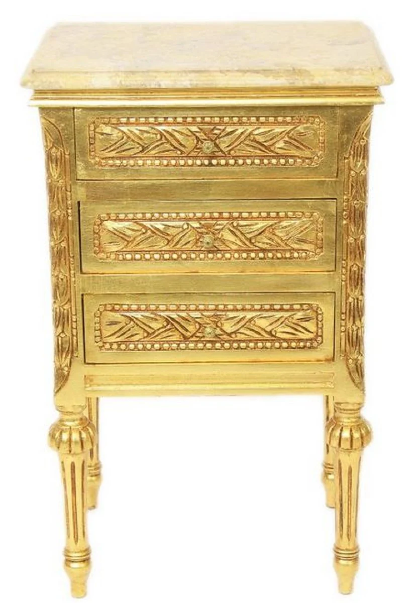 Casa Padrino mesa auxiliar barroco con 3 cajones y encimera de m¨¢rmol oro / crema 45 x 55 x H. 75 cm - Muebles Barrocos