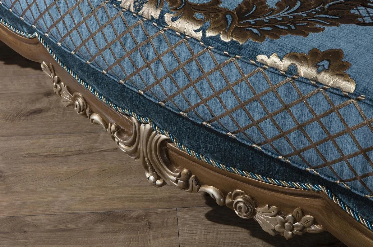 Casa Padrino conjunto de sala de estar barroco de lujo azul / oro - 2 Sof¨¢s y 2 Sillones y 1 Mesa de Centro - Magn¨ªfico muebles de sal¨®n en estilo barroco