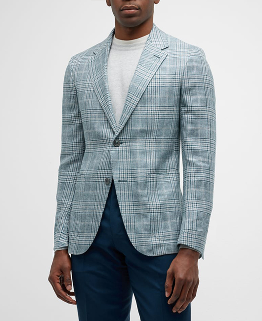 OK Casual Plaid Print Notch Lapel Pocket Two Button Blazer