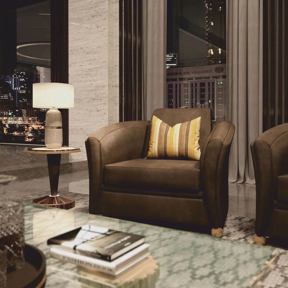 Casa Padrino sill¨®n de sal¨®n y hotel de lujo de cuero marr¨®n oscuro / bronce- Hecho en Italia