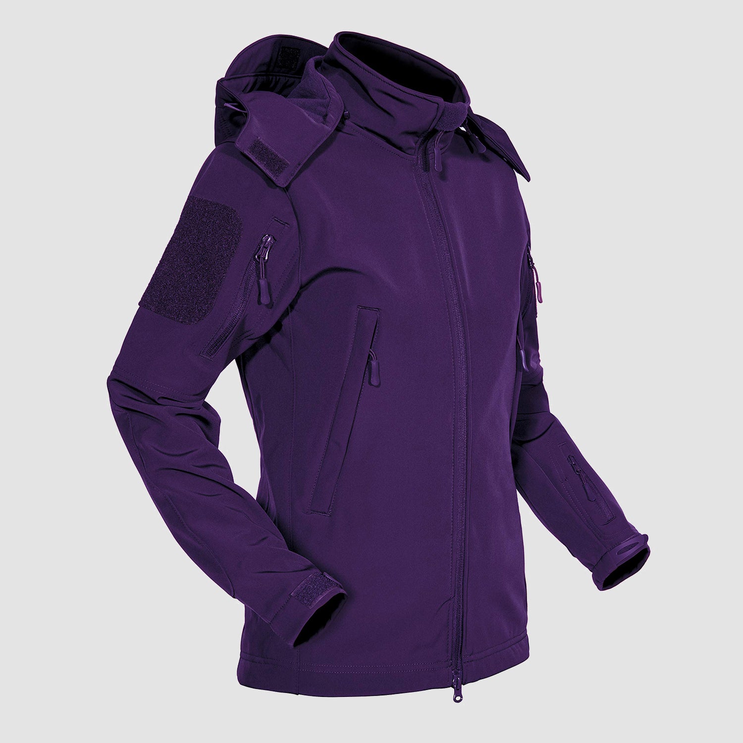 Women's Hooded Winter Jacket with 6 Pockets Waterproof Windproof Softshell Fleece Tactical Coat