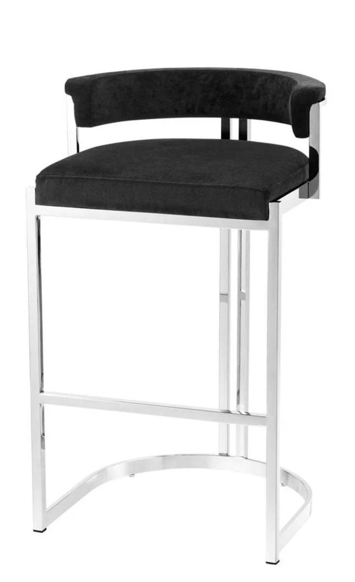 Casa Padrino taburete de bar de lujo negro / plata 48,5 x 46,5 x H. 81 cm - Muebles de Lujo