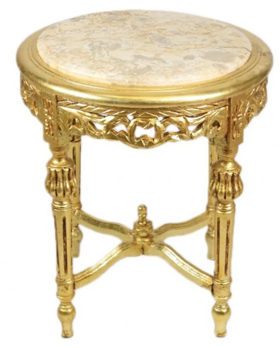 Casa Padrino Baroque table with a cream marble top Round Gold 50 x 45 cm antique style