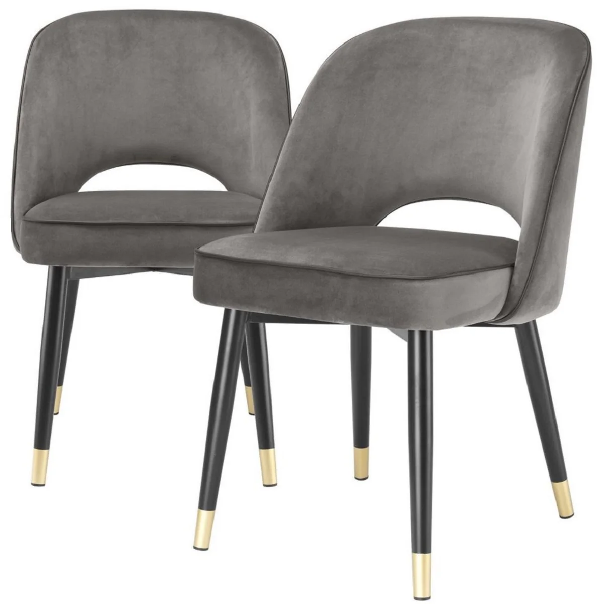 Casa Padrino conjunto de sillas de comedor de lujo gris / negro / lat¨®n 53 x 56 x A. 84 cm - Sillas de comedor con terciopelo fino - Muebles de comedor