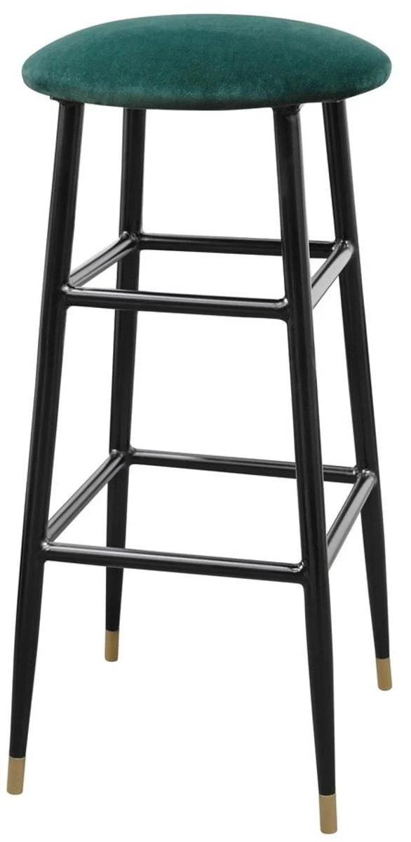 Casa Padrino taburete de bar de lujo verde / negro Ø 37 x H. 76 cm - Taburete de Bar con Tela de Terciopelo