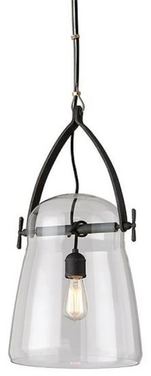 Casa Padrino lámpara colgante de lujo negro Ø 30,5 x H. 61 cm - Lámpara Colgante con Pantalla de Vidrio Redonda