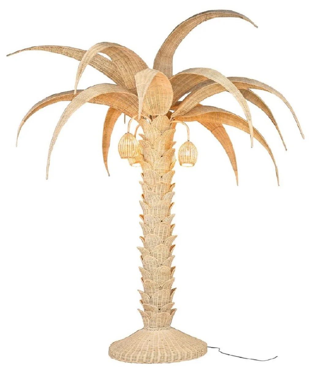 Casa Padrino lámpara de pie de lujo palmera natural Ø 260 x A. 280 cm - Lámpara de pie de ratán con diseño de palma - Lámpara de pie de salón - Luces de lujo - Lámparas de pie de lujo