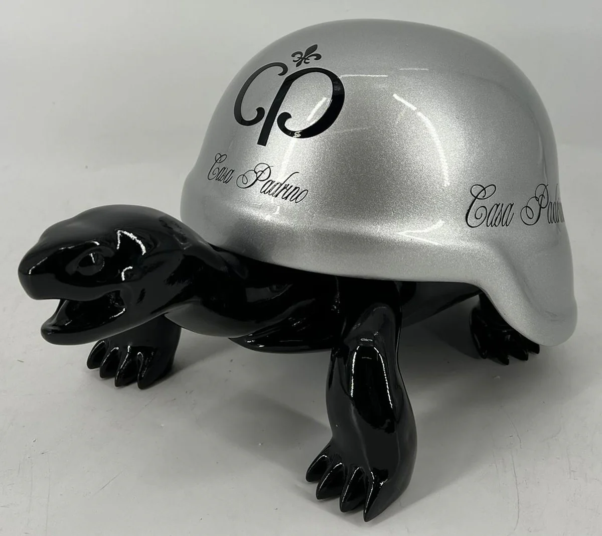 Casa Padrino figura decorativa de lujo tortuga negro / plata 40 cm - Accesorios decorativos