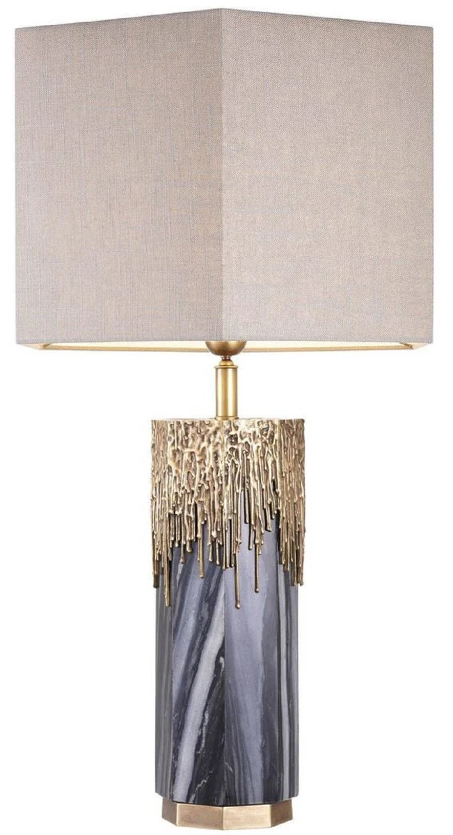 Casa Padrino lámpara de mesa de mármol de lujo gris / latón vintage / gris claro 46 x 46 x A. 78 cm - Lámpara de Mesa para Hotel y Restaurante - Iluminación de Lujo