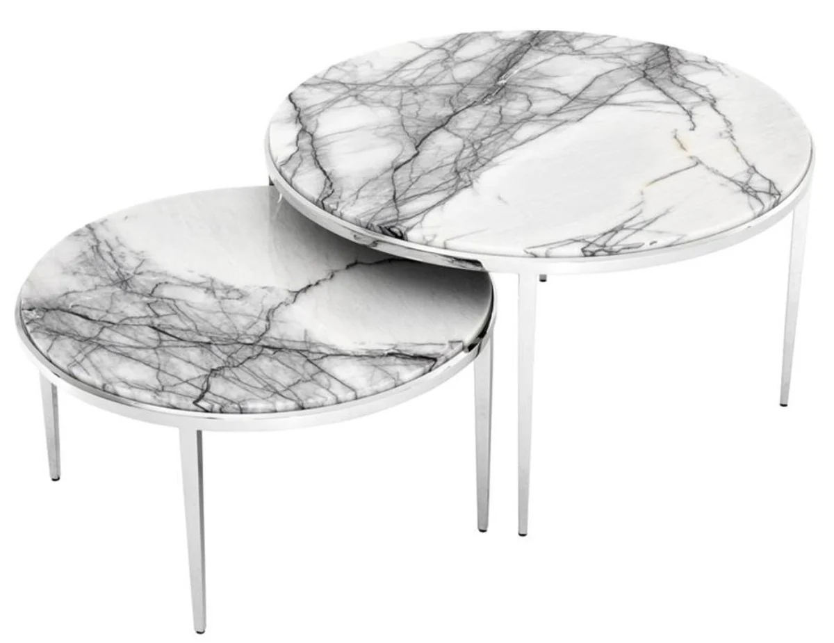 Casa Padrino mesa de centro de lujo de 2 plata / blanco - Muebles de Salón