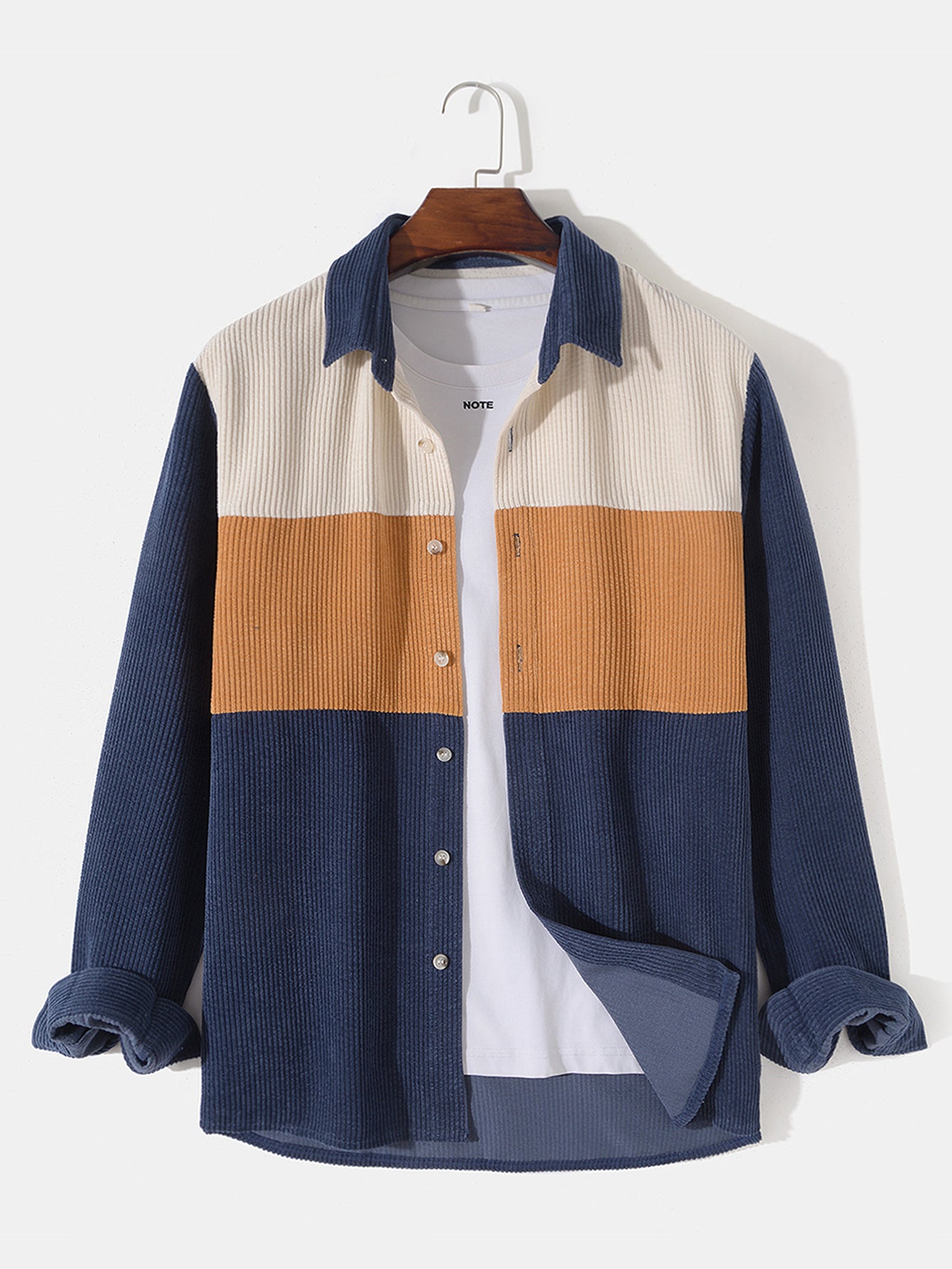Long Sleeve Corduroy Patchwork Shirt