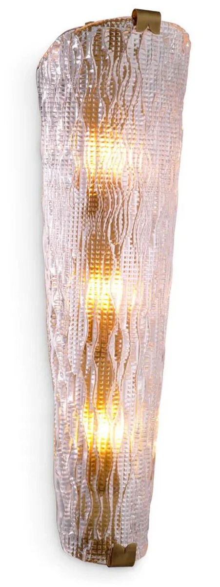 Casa Padrino lámpara de pared de lujo latón antiguo 20 x 14,5 x A. 62,5 cm - Lámpara de pared de salón con pantalla de vidrio hecha a mano - Iluminación de lujo - Interior de lujo