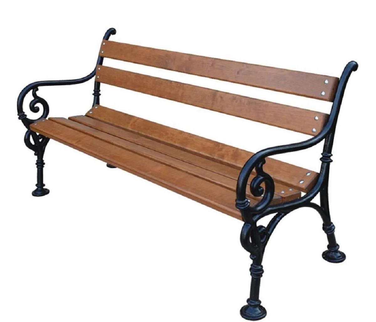 Casa Padrino Banco de Jardín de Estilo Art Nouveau con Reposabrazos Marrón / Negro 150 x 40 x H. 76 cm - Muebles de Jardín