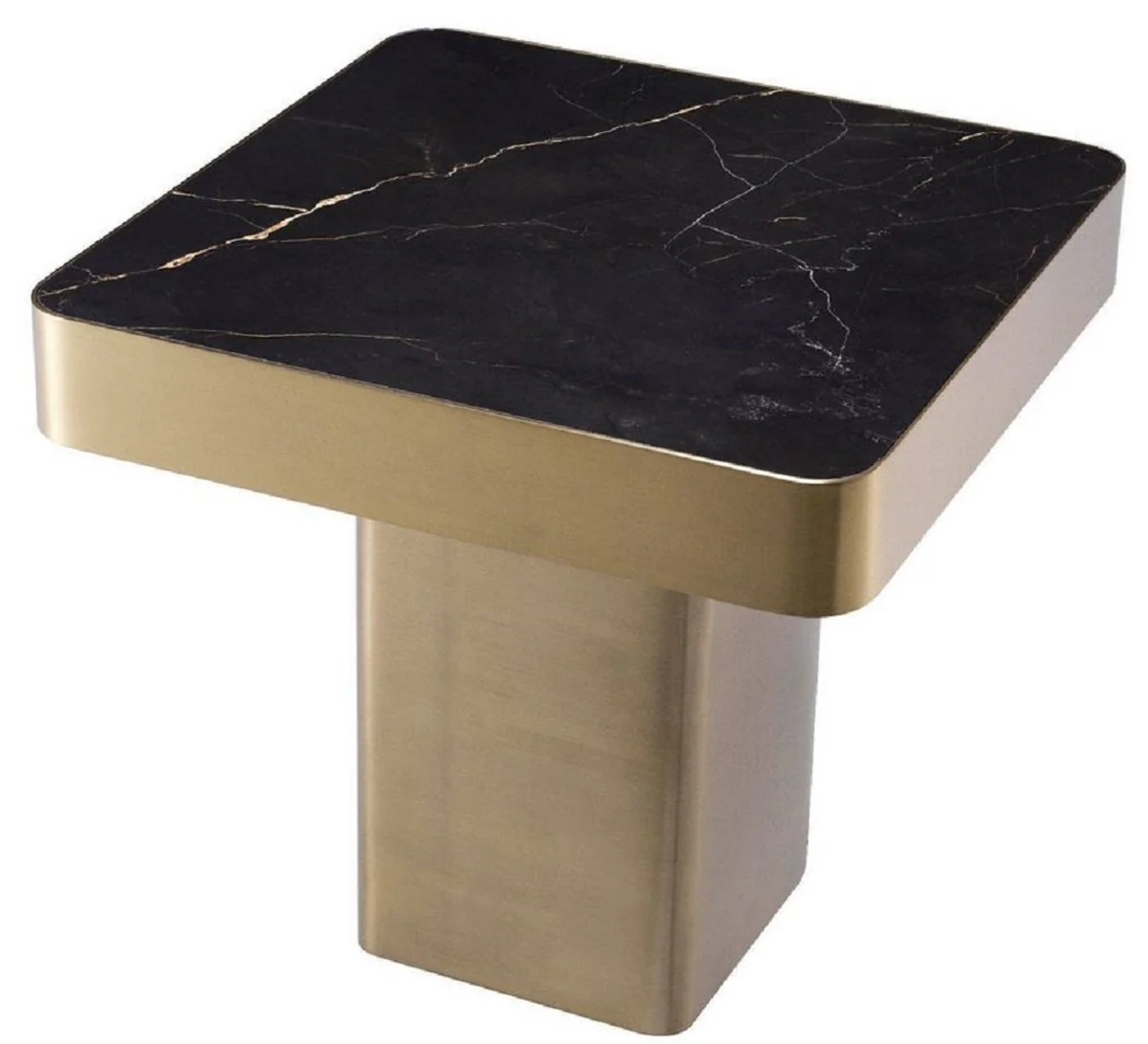 Casa Padrino mesa auxiliar de lujo negro / lat¨®n 50 x 50 x A. 47,5 cm - Mesa cuadrada de acero inoxidable con tapa de cer¨¢mica - Muebles de sal¨®n - Muebles de Lujo