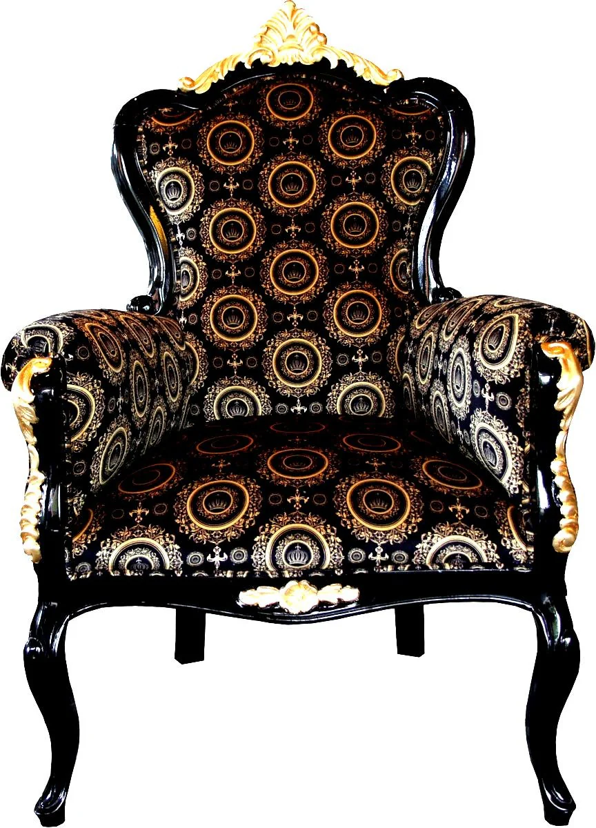 Pomp??s de Casa Padrino Sill¨®n de lujo barroco Bergere negro / dorado - Pomp??ser Sill¨®n de estilo barroco dise?ado por Harald Gl??ckler