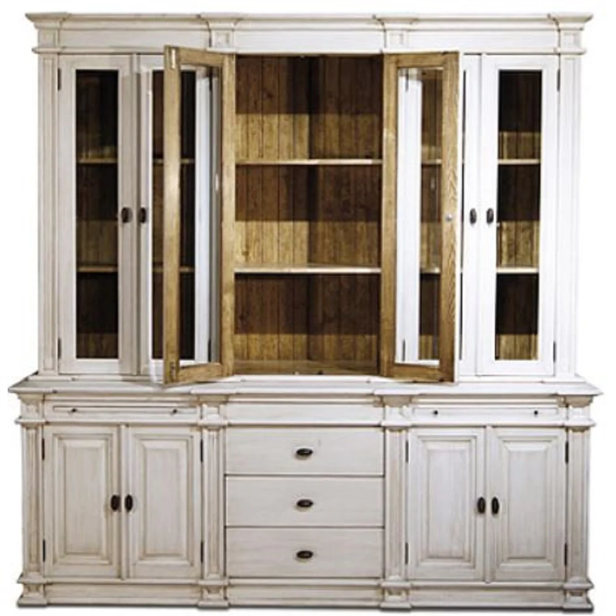 Casa Padrino Gabinete de Cocina Estilo Campestre Antiguo Blanco / Marr¨®n 225 x 53 x H. 230 cm - Gabinete de Cocina de 2 Piezas con 10 Puertas y 3 Cajones